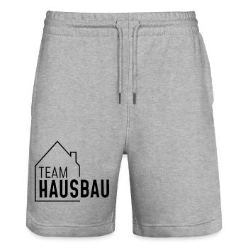 Haus - Team Hausbau - Stanley/Stella Unisex Bio Joggingshorts Trainer  - Grau meliert - Vorne - Nik (191cm) & Marisol (170cm)