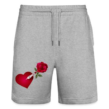 Dart Pfeil mit Rose und Herz als Zielscheibe - Stanley/Stella Unisex Bio Joggingshorts Trainer  - Grau meliert - Vorne - Nik (191cm) & Marisol (170cm)