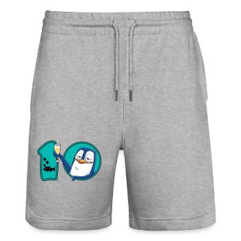 10 Years Teen Birthday Penguin Anniversary - Stanley/Stella Trainer Unisex Organic Jogging Shorts - heather grey - Front - Nik (191cm) & Marisol (170cm)