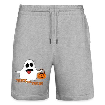 Geist Trick or Treat - Stanley/Stella Unisex Bio Joggingshorts Trainer  - Grau meliert - Vorne - Nik (191cm) & Marisol (170cm)