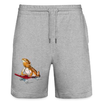 Bearded Dragon On A Skateboard - Stanley/Stella Trainer Unisex Organic Jogging Shorts - heather grey - Front - Nik (191cm) & Marisol (170cm)