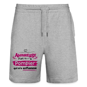 Amoureuse d'un pompier, cadeau spécial pompier - Short de jogging bio TRAINER Stanley/Stella unisexe - gris chiné - Devant - Nik (191cm) & Marisol (170cm)
