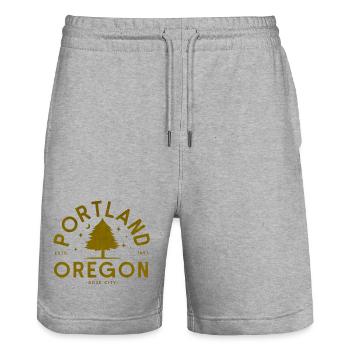 Logo d’arbre vintage à Portland, Oregon - Short de jogging bio TRAINER Stanley/Stella unisexe - gris chiné - Devant - Nik (191cm) & Marisol (170cm)