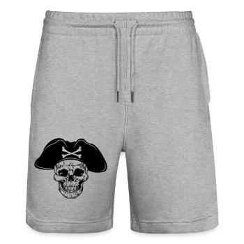 Chapeau de pirate crâne - Short de jogging bio TRAINER Stanley/Stella unisexe - gris chiné - Devant - Nik (191cm) & Marisol (170cm)