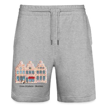 Norden, East Frisia, Landmark Three Sisters - Stanley/Stella Trainer Unisex Organic Jogging Shorts - heather grey - Front - Nik (191cm) & Marisol (170cm)