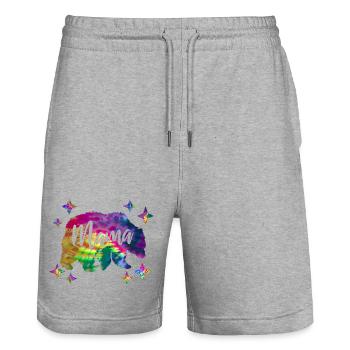 Mamabär Bärin Bunt Tie Dye Batik - Stanley/Stella Unisex Bio Joggingshorts Trainer  - Grau meliert - Vorne - Nik (191cm) & Marisol (170cm)
