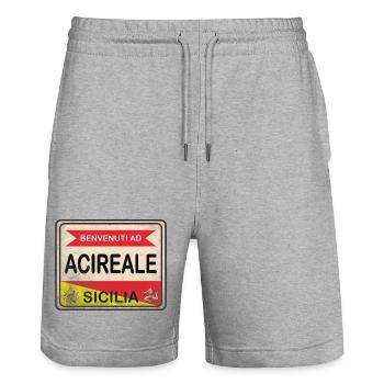Sicily t-shirt Acireale t-shirt gift idea - Stanley/Stella Trainer Unisex Organic Jogging Shorts - heather grey - Front - Nik (191cm) & Marisol (170cm)