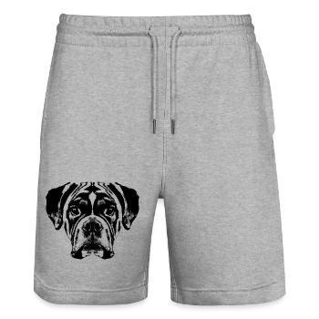 Boxer / Tête / Chien / Graphique - Short de jogging bio TRAINER Stanley/Stella unisexe - gris chiné - Devant - Nik (191cm) & Marisol (170cm)