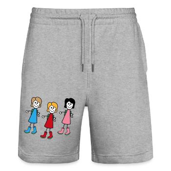 Women in comic style - Stanley/Stella Trainer Unisex Organic Jogging Shorts - heather grey - Front - Nik (191cm) & Marisol (170cm)