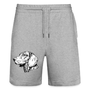 Schweisshunde Portrait - Stanley/Stella Unisex Bio Joggingshorts Trainer  - Grau meliert - Vorne - Nik (191cm) & Marisol (170cm)