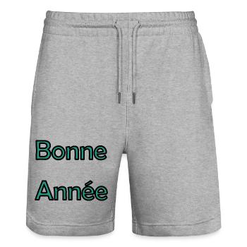 BONNE ANNEE. SAINT SYLVESTRE. NOUVELLE ANNÉE - Short de jogging bio TRAINER Stanley/Stella unisexe - gris chiné - Devant - Nik (191cm) & Marisol (170cm)