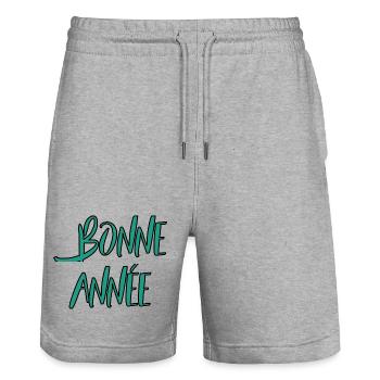 BONNE ANNEE. NOËL. ANNEE. ANNIVERSAIRE. RETRAITE. - Short de jogging bio TRAINER Stanley/Stella unisexe - gris chiné - Devant - Nik (191cm) & Marisol (170cm)