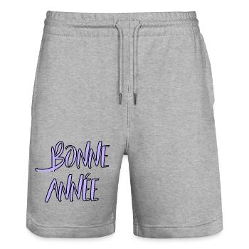 BONNE ANNEE. NOËL. ANNEE. ANNIVERSAIRE. RETRAITE - Short de jogging bio TRAINER Stanley/Stella unisexe - gris chiné - Devant - Nik (191cm) & Marisol (170cm)