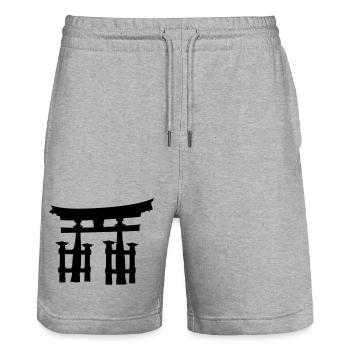 Japanese torii or gate transparent shadow image - Stanley/Stella Trainer Unisex Organic Jogging Shorts - heather grey - Front - Nik (191cm) & Marisol (170cm)