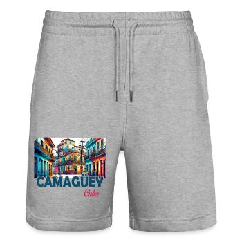 Camagüey, Cuba, Caraïbes, Design - Short de jogging bio TRAINER Stanley/Stella unisexe - gris chiné - Devant - Nik (191cm) & Marisol (170cm)