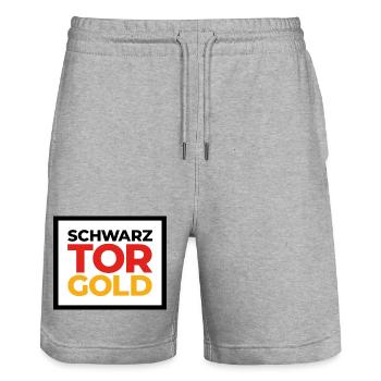 Équipes sportives allemandes - SchwarzTorGold Box - Short de jogging bio TRAINER Stanley/Stella unisexe - gris chiné - Devant - Nik (191cm) & Marisol (170cm)