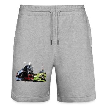 Dampflok am Brocken im Harz - Stanley/Stella Unisex Bio Joggingshorts Trainer  - Grau meliert - Vorne - Nik (191cm) & Marisol (170cm)