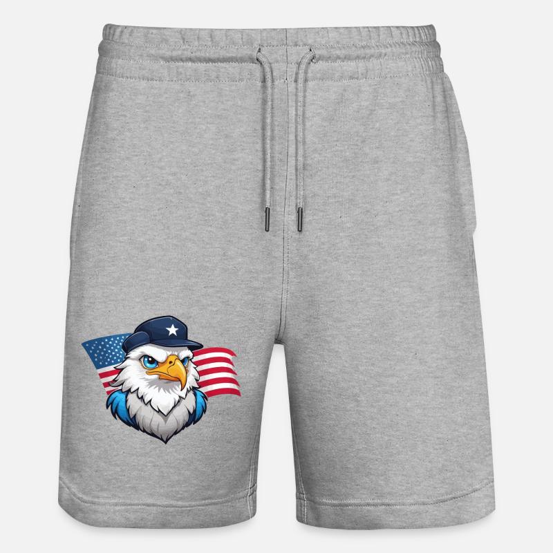 USA Eagle avec casquette d’aviateur - Short de jogging bio TRAINER Stanley/Stella unisexe - gris chiné