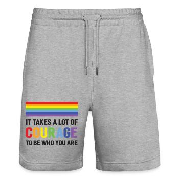 LGBTQ Pride Month - It Takes a Lot of Courage - Stanley/Stella Trainer Unisex Organic Jogging Shorts - heather grey - Front - Nik (191cm) & Marisol (170cm)