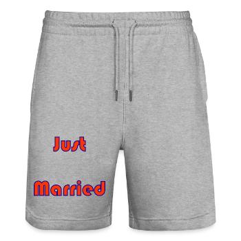 GERADE VERHEIRATET. Junggesellinnenabschied. VALENTINSTAG. PAAR - Stanley/Stella Unisex Bio Joggingshorts Trainer  - Grau meliert - Vorne - Nik (191cm) & Marisol (170cm)