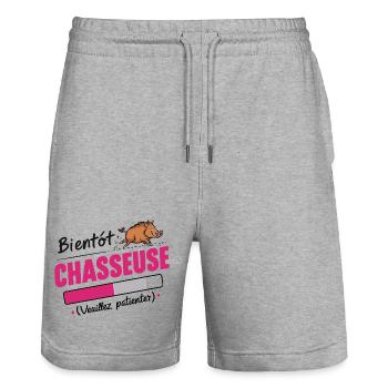 bientôt chasseuse - Short de jogging bio TRAINER Stanley/Stella unisexe - gris chiné - Devant - Nik (191cm) & Marisol (170cm)