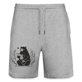 Ein sitzenden Bär,der einen Fisch hält - Stanley/Stella Unisex Bio Joggingshorts Trainer  - Grau meliert - Vorne - Nik (191cm) & Marisol (170cm)