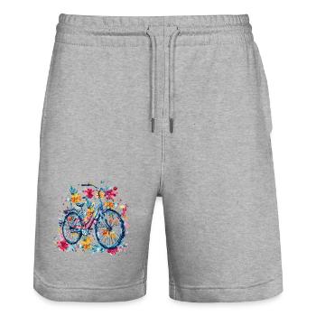 Bicycle with flowers - Stanley/Stella Trainer Unisex Organic Jogging Shorts - heather grey - Front - Nik (191cm) & Marisol (170cm)