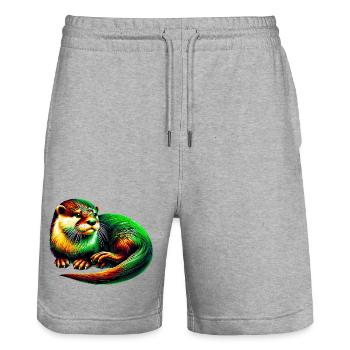 Otter - Stanley/Stella Trainer Unisex Organic Jogging Shorts - heather grey - Front - Nik (191cm) & Marisol (170cm)