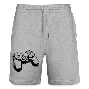 Dessin de manette de jeu - Short de jogging bio TRAINER Stanley/Stella unisexe - gris chiné - Devant - Nik (191cm) & Marisol (170cm)