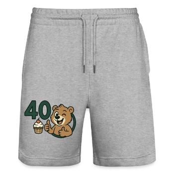 Strong as a bear at 40 - Stanley/Stella Trainer Unisex Organic Jogging Shorts - heather grey - Front - Nik (191cm) & Marisol (170cm)
