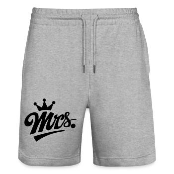 Mrs. & Krone, personalisierbar - Stanley/Stella Unisex Bio Joggingshorts Trainer  - Grau meliert - Vorne - Nik (191cm) & Marisol (170cm)