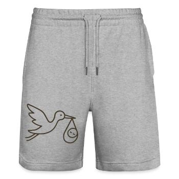Cigogne avec bébé enfant - Arrivée minimale de bébé - Short de jogging bio TRAINER Stanley/Stella unisexe - gris chiné - Devant - Nik (191cm) & Marisol (170cm)