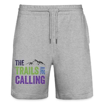 The Trails Are Calling - Stanley/Stella Trainer Unisex Organic Jogging Shorts - heather grey - Front - Nik (191cm) & Marisol (170cm)