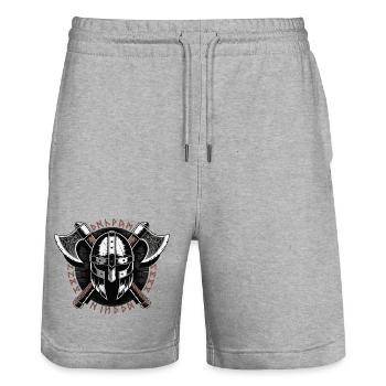 Viking Warrior Shield and Axe Emblem - Stanley/Stella Trainer Unisex Organic Jogging Shorts - heather grey - Front - Nik (191cm) & Marisol (170cm)