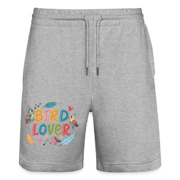 Design Coloré Ami des Oiseaux - Short de jogging bio TRAINER Stanley/Stella unisexe - gris chiné - Devant - Nik (191cm) & Marisol (170cm)