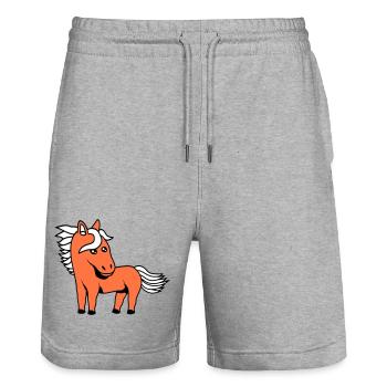 Pferd Süß Pony Fohlen Pferdemädchen Niedlich Comic - Stanley/Stella Unisex Bio Joggingshorts Trainer  - Grau meliert - Vorne - Nik (191cm) & Marisol (170cm)