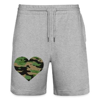 Camouflage Heart Design - Stanley/Stella Trainer Unisex Organic Jogging Shorts - heather grey - Front - Nik (191cm) & Marisol (170cm)