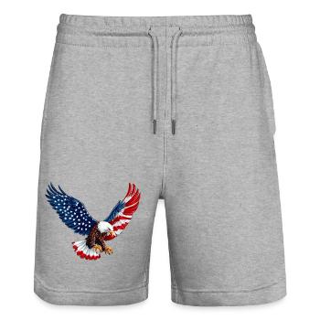 Amerikanischer Adler mit Flagge - Stanley/Stella Unisex Bio Joggingshorts Trainer  - Grau meliert - Vorne - Nik (191cm) & Marisol (170cm)