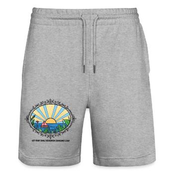 Sunset Landscape with Quote  - Stanley/Stella Unisex Bio Joggingshorts Trainer  - Grau meliert - Vorne - Nik (191cm) & Marisol (170cm)