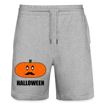 HALLOWEEN. PUMPKIN. HALLOWEEN PUMPKIN - Stanley/Stella Trainer Unisex Organic Jogging Shorts - heather grey - Front - Nik (191cm) & Marisol (170cm)