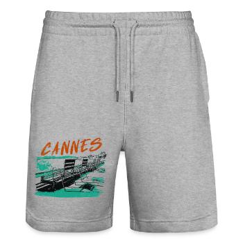 Cannes Côte d'Azur Illustration - Stanley/Stella Trainer Unisex Organic Jogging Shorts - heather grey - Front - Nik (191cm) & Marisol (170cm)