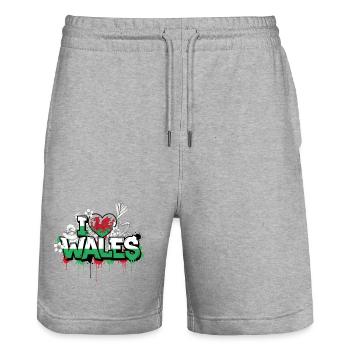 Vibrant Wales flag Love Graffiti Design - Stanley/Stella Trainer Unisex Organic Jogging Shorts - heather grey - Front - Nik (191cm) & Marisol (170cm)