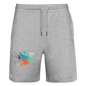 Color Explosion Art Inspired Design - Stanley/Stella Trainer Unisex Organic Jogging Shorts - heather grey - Front - Nik (191cm) & Marisol (170cm)