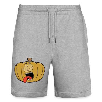 Playful Humorous Halloween Pumpkin - Stanley/Stella Trainer Unisex Organic Jogging Shorts - heather grey - Front - Nik (191cm) & Marisol (170cm)
