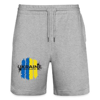 Ukraine Free Country Flag Art - Stanley/Stella Trainer Unisex Organic Jogging Shorts - heather grey - Front - Nik (191cm) & Marisol (170cm)