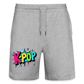 K-Pop Power - Conception de ventilateur coloré - Short de jogging bio TRAINER Stanley/Stella unisexe - gris chiné - Devant - Nik (191cm) & Marisol (170cm)