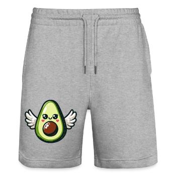 Kawaii Winged Avocado - Stanley/Stella Trainer Unisex Organic Jogging Shorts - heather grey - Front - Nik (191cm) & Marisol (170cm)