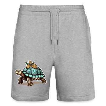 Tortue avec carapace et feuilles bleues - Short de jogging bio TRAINER Stanley/Stella unisexe - gris chiné - Devant - Nik (191cm) & Marisol (170cm)