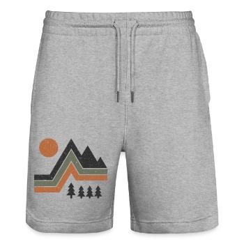 Alpine Outdoor Adventure for Hiking & Camping Fans - Stanley/Stella Trainer Unisex Organic Jogging Shorts - heather grey - Front - Nik (191cm) & Marisol (170cm)