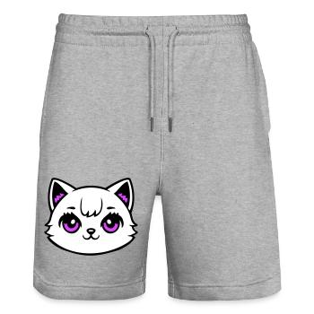 Katzenkopf Pink Augen Weiß Mieze Süß Kawaii Rosa - Stanley/Stella Unisex Bio Joggingshorts Trainer  - Grau meliert - Vorne - Nik (191cm) & Marisol (170cm)